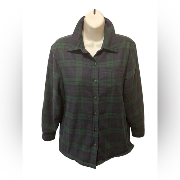 L.L. Bean Jackets & Blazers - L.L. Bean Scotch Plaid Flannel Shacket Sherpa-Lined XS Green Navy Button Up Cozy